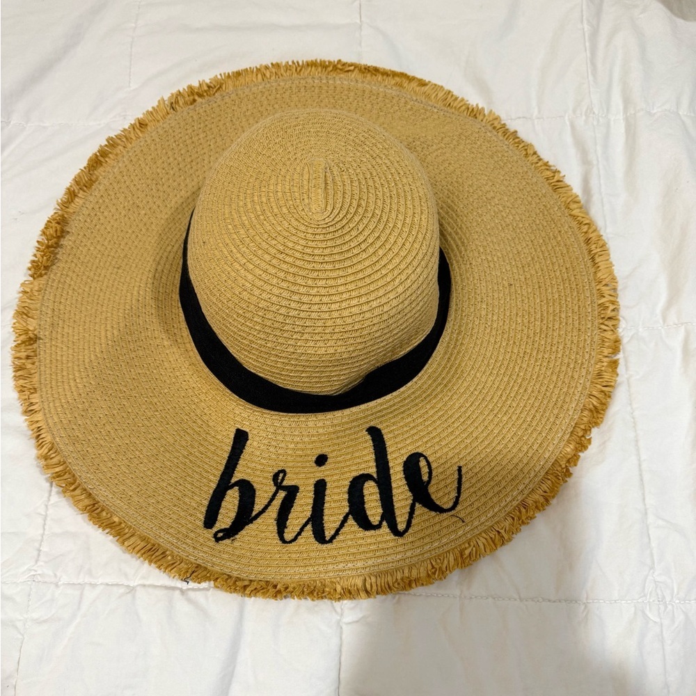 Bride Embroidered Wide Brim Straw Sun Hat - Natural